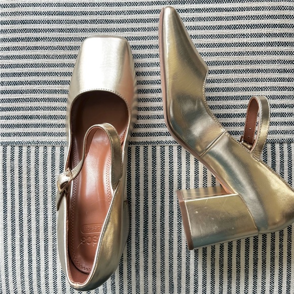 🆕 9 ASOS Design Selene Gold Metallic Mary Jane Chunky Square Heel NWT - Picture 4 of 10